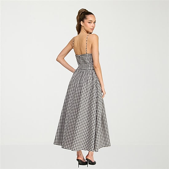 belle vie Womens Sleeveless Sweetheart Neck Gingham Midi Drop Waist Dress