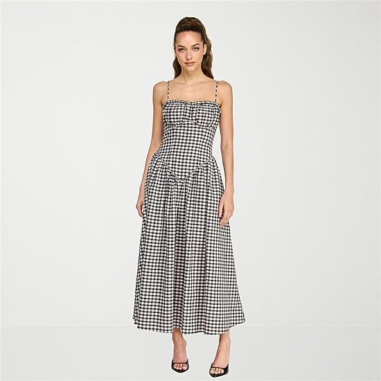 belle vie Womens Sleeveless Sweetheart Neck Gingham Midi Drop Waist Dress