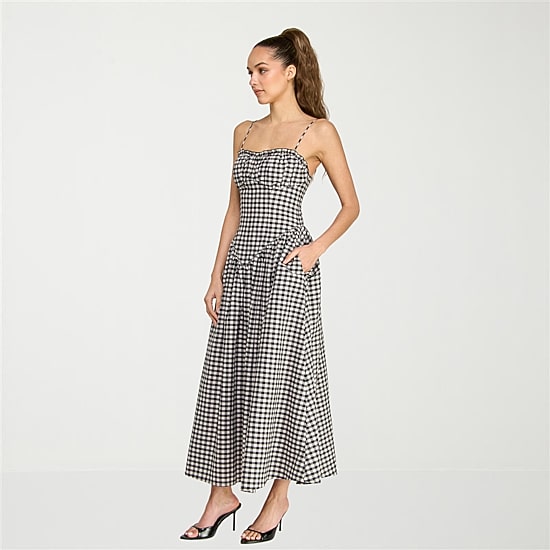 belle vie Womens Sleeveless Sweetheart Neck Gingham Midi Drop Waist Dress