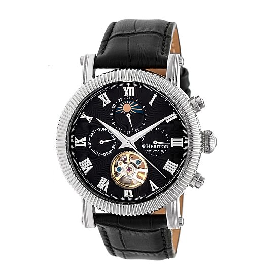 Heritor Automatic Winston Mens Automatic Black Leather Strap Watch Herhr5202