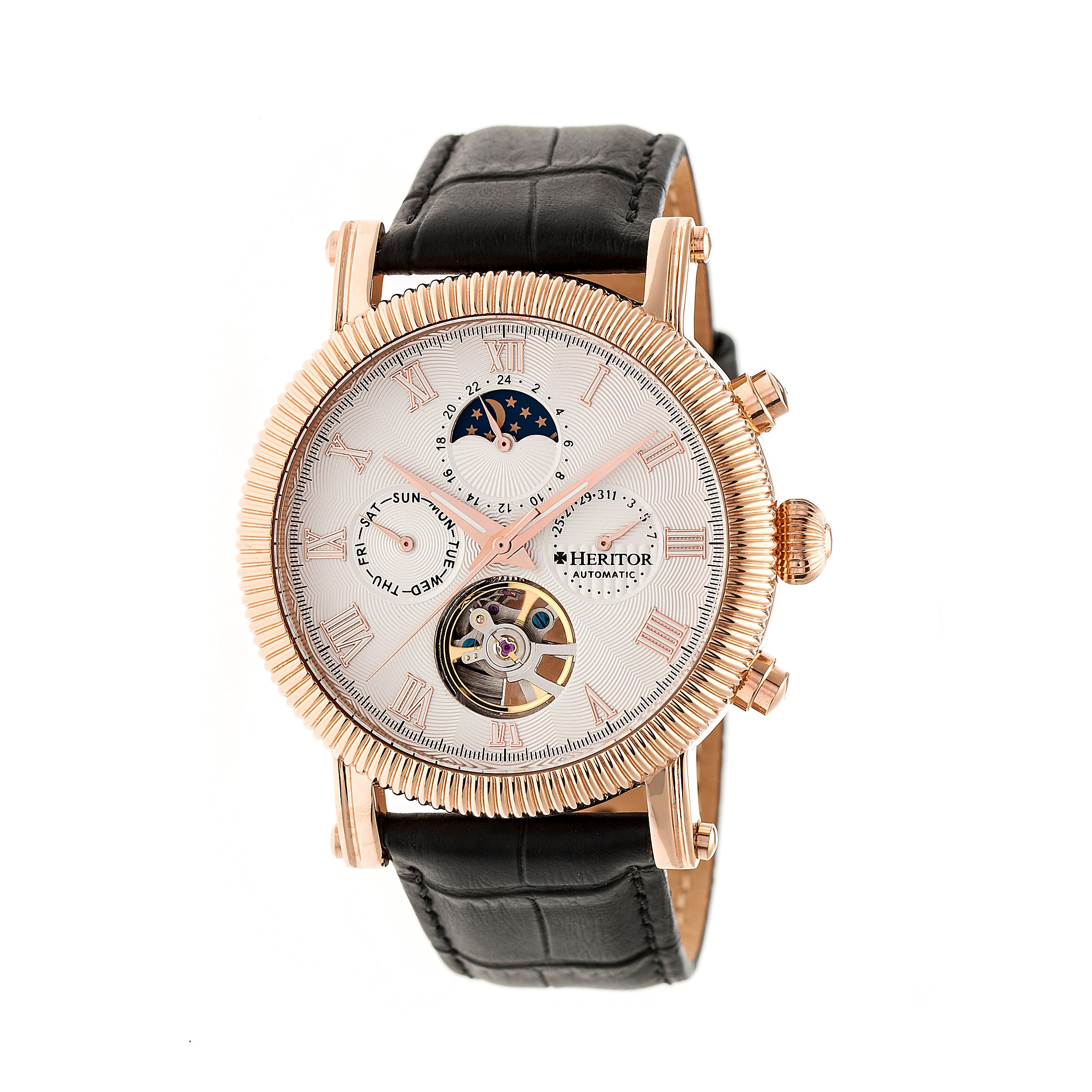 Heritor Automatic Winston Mens Automatic Black Leather Strap Watch Herhr5205