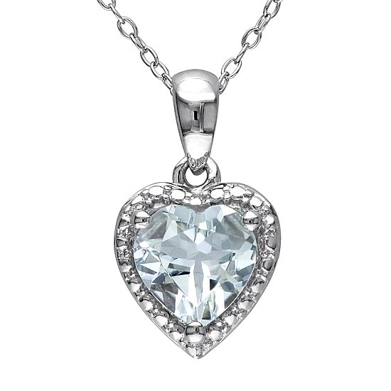 Womens Genuine Blue Aquamarine Sterling Silver Heart 18 Inch Pendant Necklace