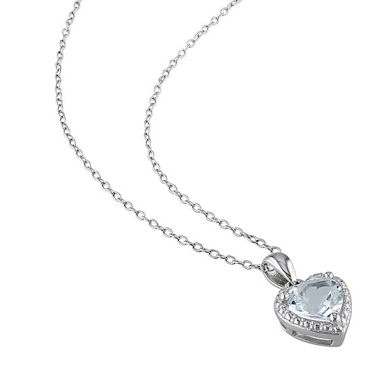 Womens Genuine Blue Aquamarine Sterling Silver Heart 18 Inch Pendant Necklace