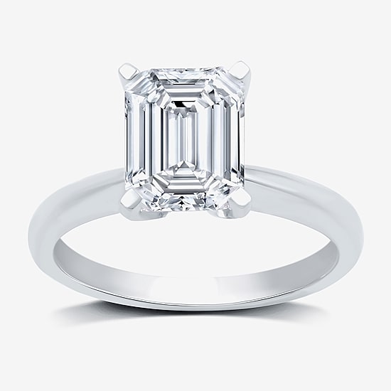 (G / VS2) Womens 3 CT. Lab-Grown White Diamond 14K Gold Emerald Solitaire Engaement Ring