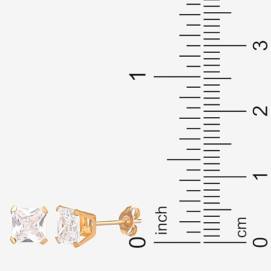 5mm Stud Earrings, 14K Cubic Zirconia Princess Cut