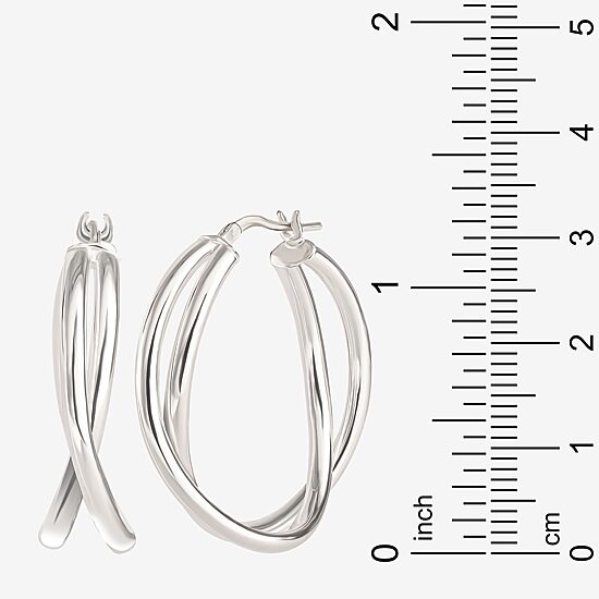 Womens Sterling Silver 33.2mm Round Hoop Earrings