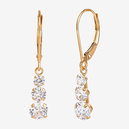 14K Yellow Gold Triple Cubic Zirconia Drop Earrings