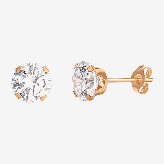 6mm 14K Yellow Gold Round Cubic Zirconia Stud Earrings