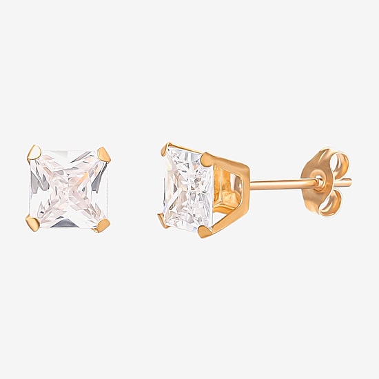 5mm Stud Earrings, 14K Cubic Zirconia Princess Cut