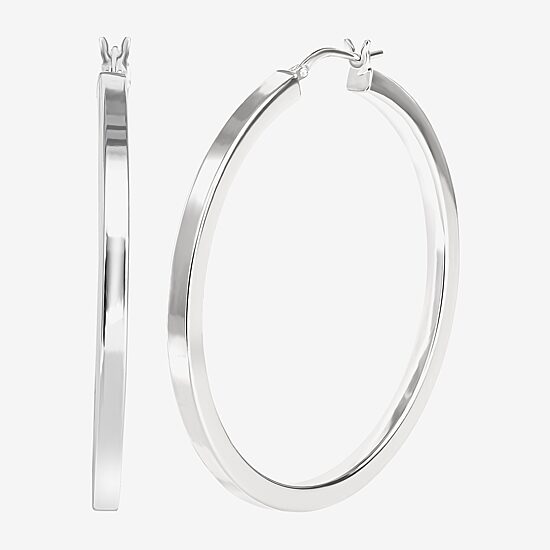 Sterling Silver 2" Square Tube Hoop Earrings