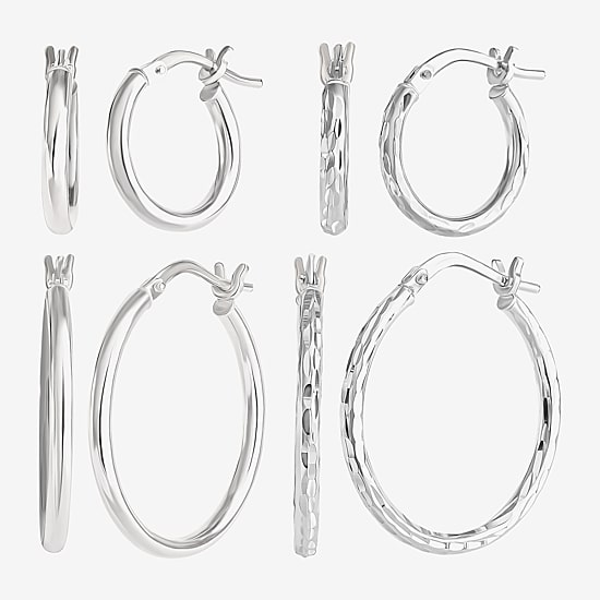 Womens Sterling Silver 4 Pair Earring Set