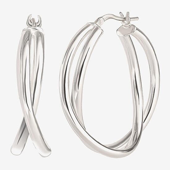 Womens Sterling Silver 33.2mm Round Hoop Earrings