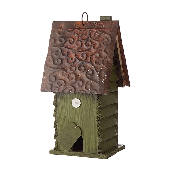 Glitzhome 11.93"H Tall Green Hand Painted Wood Birdhouse