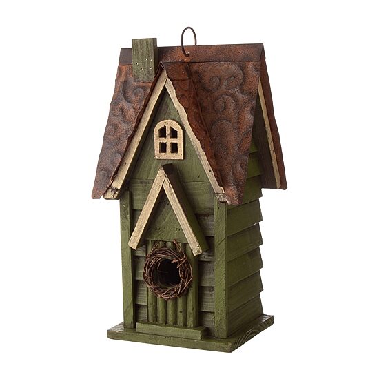 Glitzhome 11.93"H Tall Green Hand Painted Wood Birdhouse