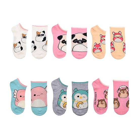 Little & Big Kid Girls 6 Pair Squishmallows No Show Socks