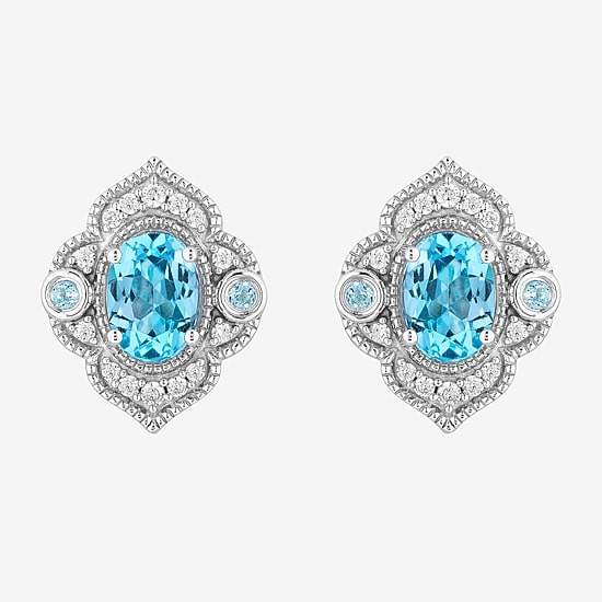 Enchanted Disney Fine Jewelry 1/6 CT. T.W. Genuine Blue Topaz Sterling Silver 14mm Aladdin Jasmine Stud Earrings