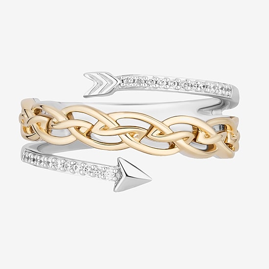 Enchanted Disney Fine Jewelry Womens 1/10 CT. T.W. Natural White Diamond 14K Gold Over Silver Arrow Brave Merida Bypass  Band