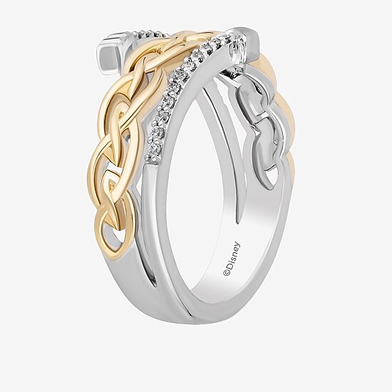 Enchanted Disney Fine Jewelry Womens 1/10 CT. T.W. Natural White Diamond 14K Gold Over Silver Arrow Brave Merida Bypass  Band
