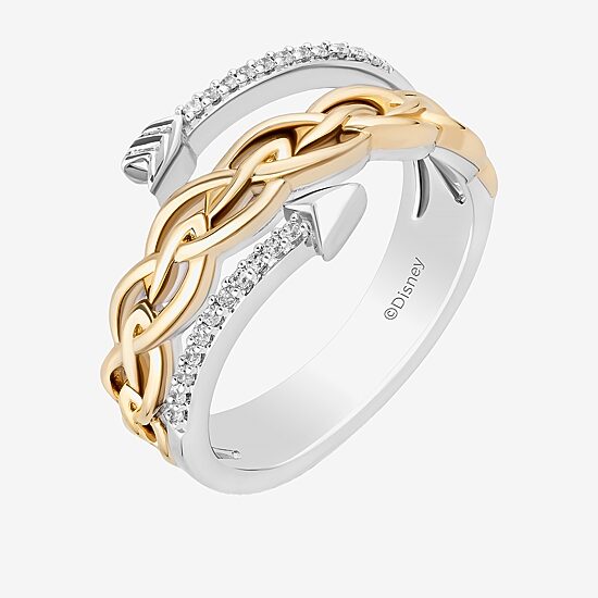 Enchanted Disney Fine Jewelry Womens 1/10 CT. T.W. Natural White Diamond 14K Gold Over Silver Arrow Brave Merida Bypass  Band