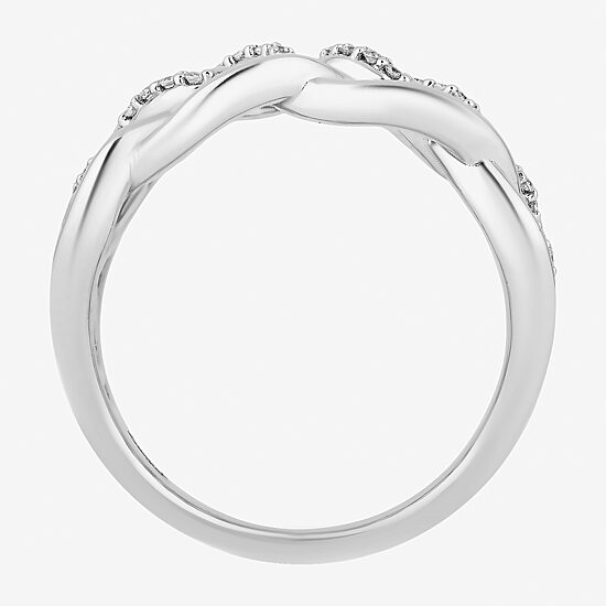 Enchanted Disney Fine Jewelry Womens 1/6 CT. T.W. Natural White Diamond Sterling Silver Brave Crossover Cocktail Ring