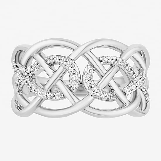 Enchanted Disney Fine Jewelry Womens 1/6 CT. T.W. Natural White Diamond Sterling Silver Brave Crossover Cocktail Ring