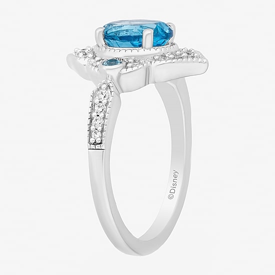 Enchanted Disney Fine Jewelry Womens 1/6 CT. T.W. Genuine Blue Topaz Sterling Silver Aladdin Jasmine Cocktail Ring