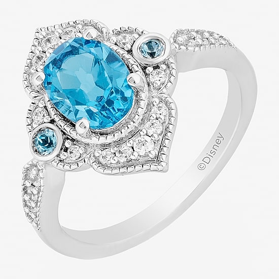 Enchanted Disney Fine Jewelry Womens 1/6 CT. T.W. Genuine Blue Topaz Sterling Silver Aladdin Jasmine Cocktail Ring