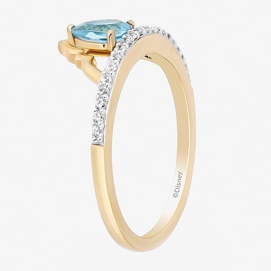 Enchanted Disney Fine Jewelry Womens 1/6 CT. T.W. Genuine Blue Topaz 14K Gold Over Silver Crown Aladdin Jasmine Cocktail Ring