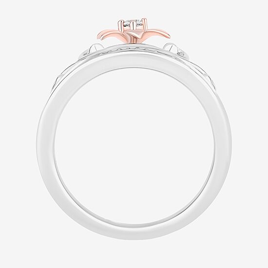 Enchanted Disney Fine Jewelry Womens 1/10 CT. T.W. Natural White Diamond 14K Rose Gold Over Silver Crown Rapunzel Cocktail Ring