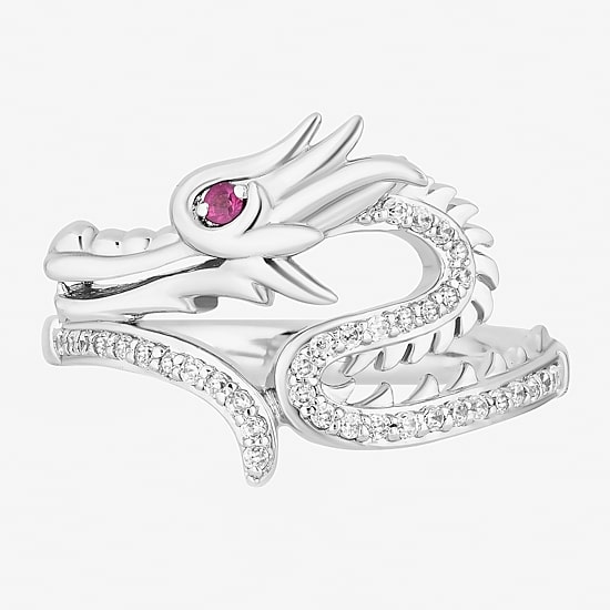 Enchanted Disney Fine Jewelry Womens 1/6 CT. T.W. Lab Created Red Ruby Sterling Silver Mulan Cocktail Ring