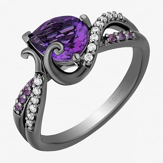 Enchanted Disney Fine Jewelry Villains Womens 1/10 CT. T.W. Genuine Purple Amethyst Sterling Silver The Little Mermaid Ursula Crossover Cocktail Ring