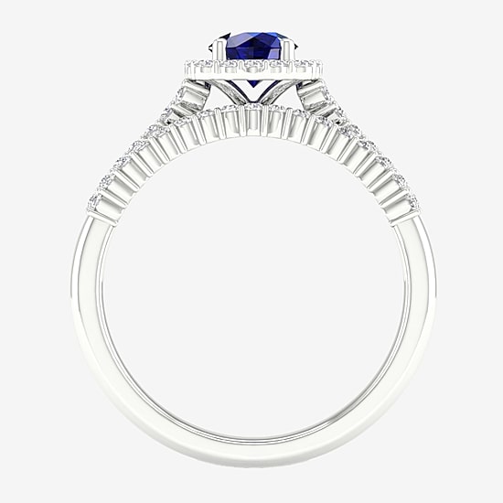 Modern Bride Gemstone Womens 14K White Gold Round Halo Bridal Set