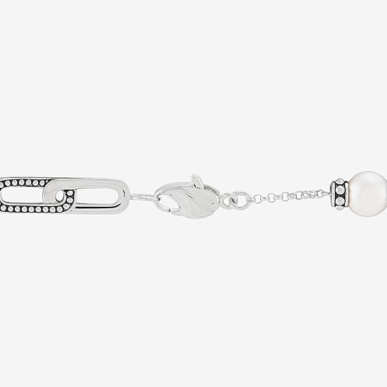 Limited Quantities! Womens White Cultured Freshwater Pearl Sterling Silver Charm Bracelet