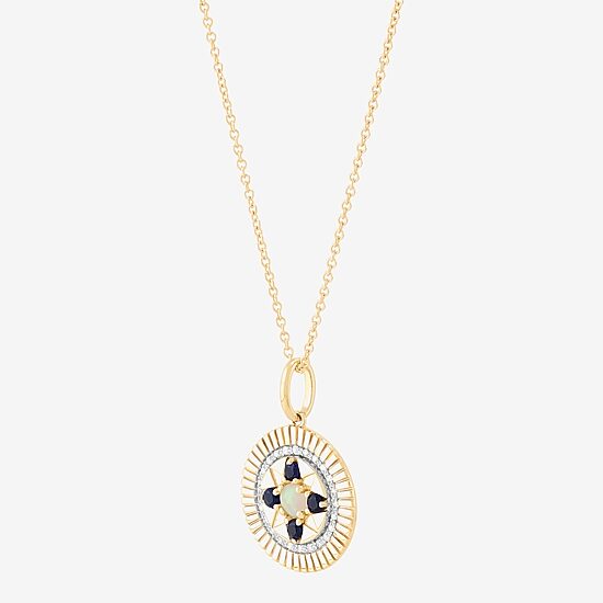 Limited Quantities! Womens Diamond Accent Lab Created White Opal 10K Gold Round 17 Inch Pendant Necklace