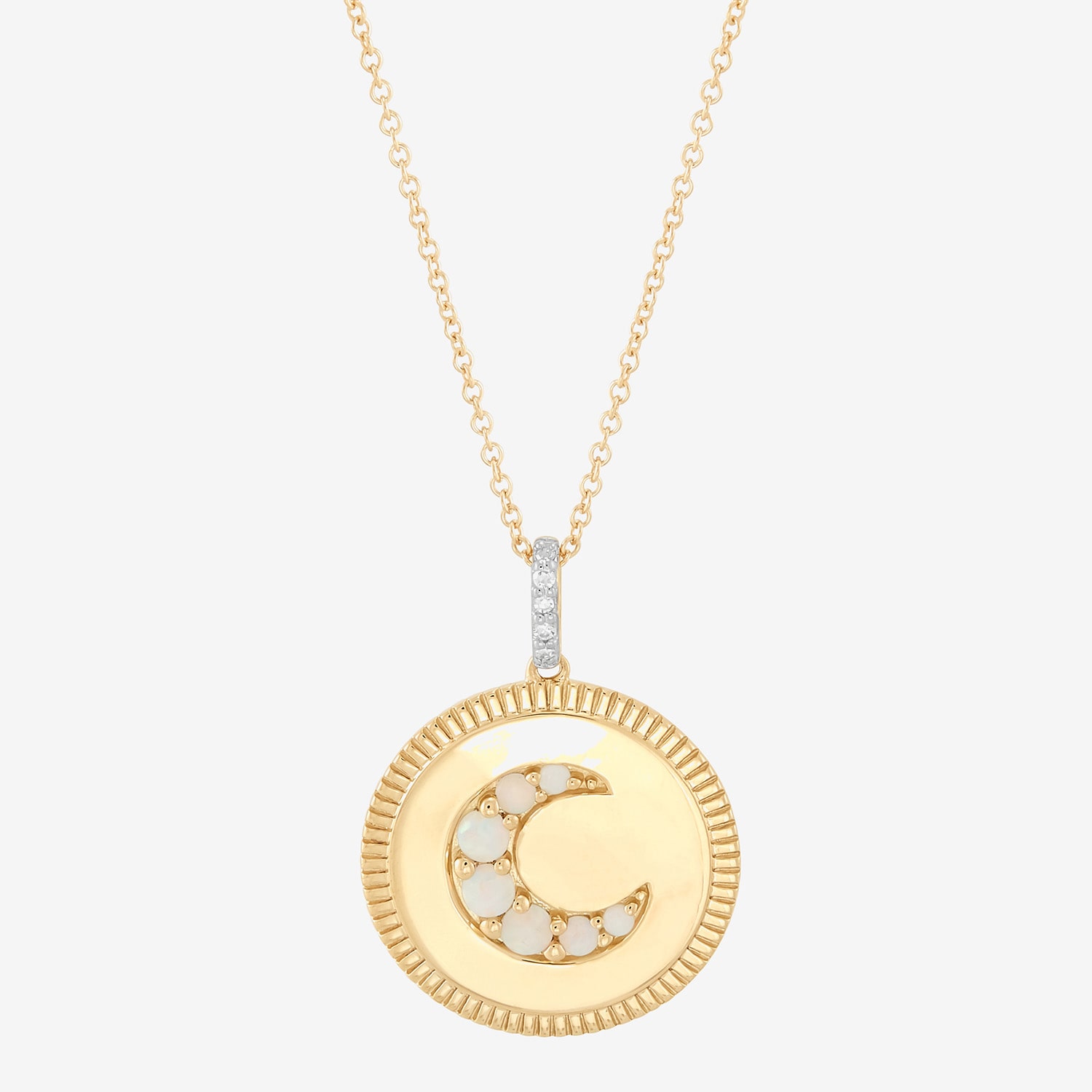 Limited Quantities! Womens Diamond Accent Lab Created White Opal 10K Gold Moon 17 Inch Pendant Necklace