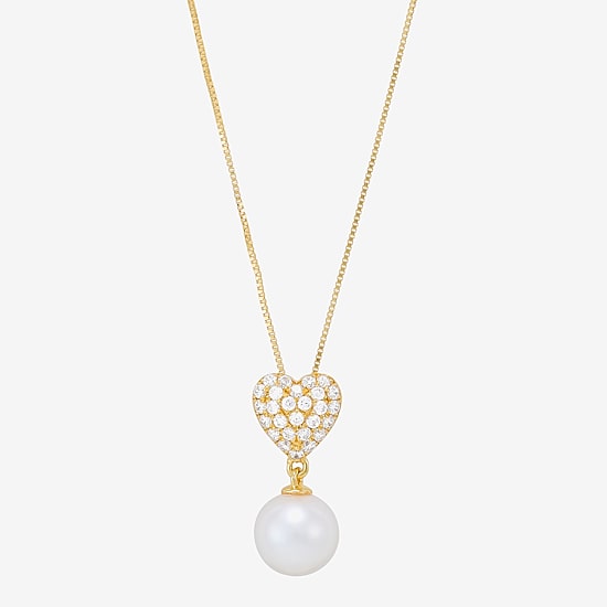 Womens Dyed White Cultured Freshwater Pearl 14K Gold Over Silver Heart 18 Inch Pendant Necklace