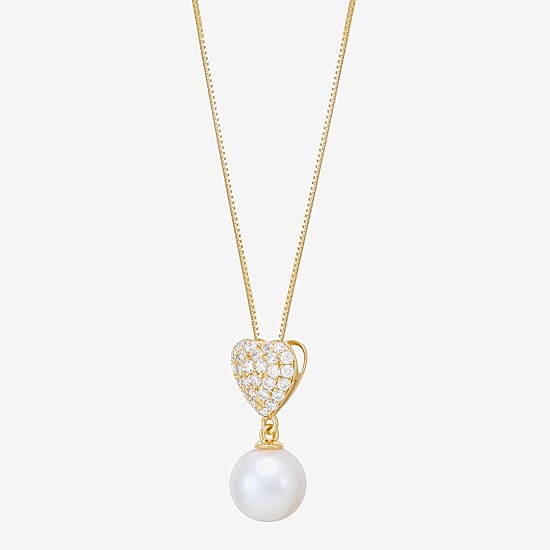 Womens Dyed White Cultured Freshwater Pearl 14K Gold Over Silver Heart 18 Inch Pendant Necklace