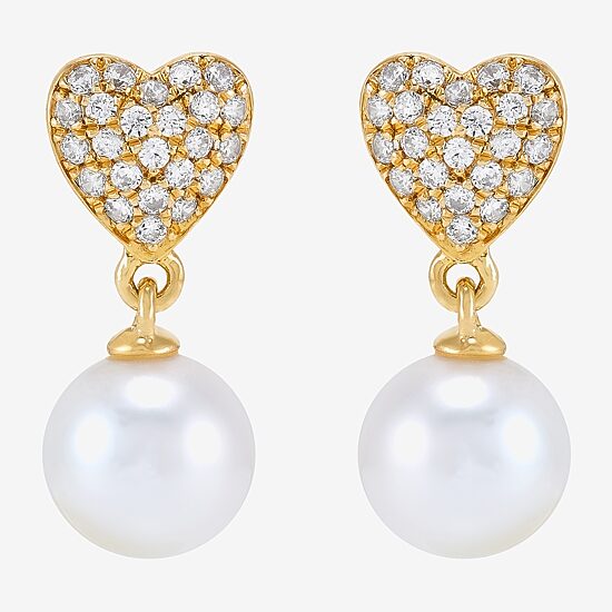 Womens Dyed White Cultured Freshwater Pearl 14K Gold Over Silver Heart Drop Earrings