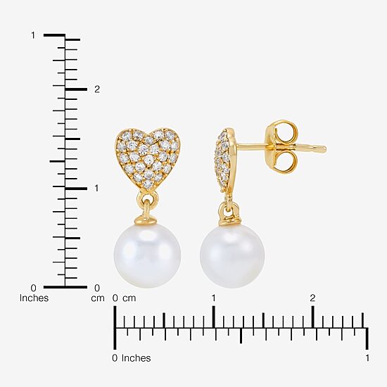Womens Dyed White Cultured Freshwater Pearl 14K Gold Over Silver Heart Drop Earrings
