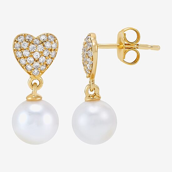 Womens Dyed White Cultured Freshwater Pearl 14K Gold Over Silver Heart Drop Earrings