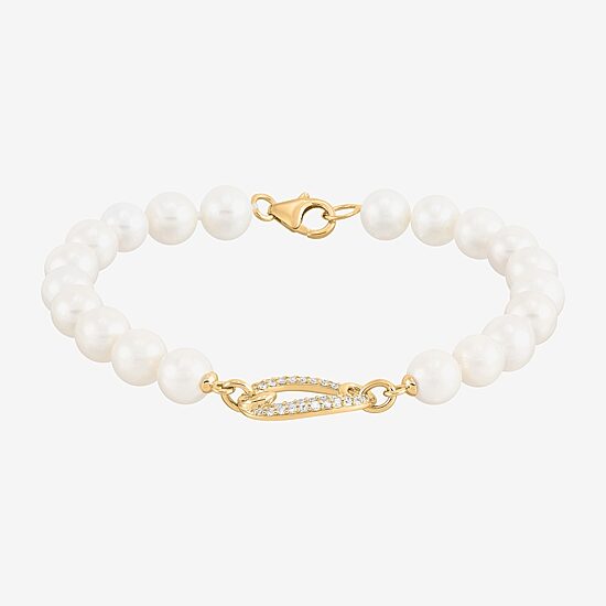 Womens Dyed White Cultured Freshwater Pearl 14K Gold Over Silver Strand Bracelet