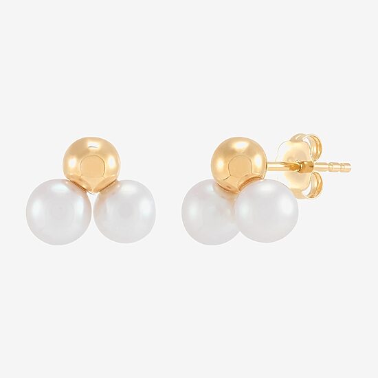 Dyed White Cultured Freshwater Pearl 14K Gold Over Silver 13.6mm Stud Earrings