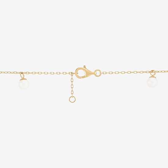 Womens Dyed White Cultured Freshwater Pearl 14K Gold Over Silver Hamsa Charm Bracelet