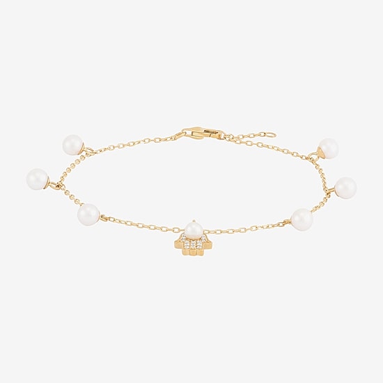 Womens Dyed White Cultured Freshwater Pearl 14K Gold Over Silver Hamsa Charm Bracelet
