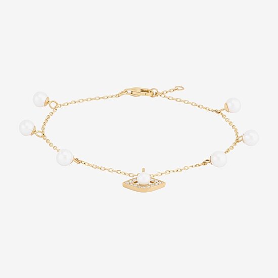Womens Dyed White Cultured Freshwater Pearl 14K Gold Over Silver Evil Eye Charm Bracelet