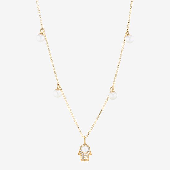 Womens Dyed White Cultured Freshwater Pearl 14K Gold Over Silver Hamsa 18 Inch Pendant Necklace