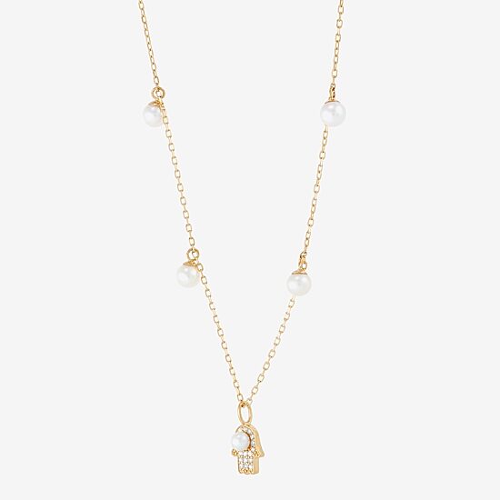 Womens Dyed White Cultured Freshwater Pearl 14K Gold Over Silver Hamsa 18 Inch Pendant Necklace