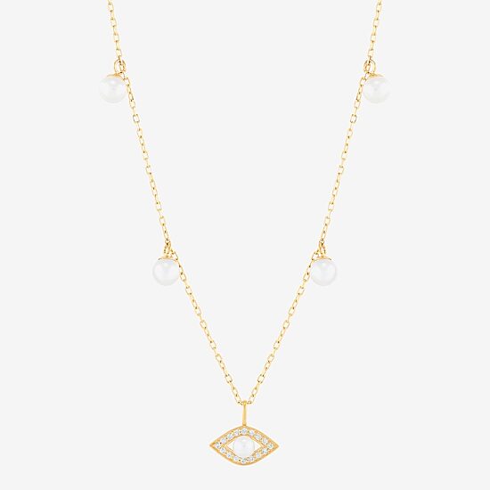 Womens Dyed White Cultured Freshwater Pearl 14K Gold Over Silver Evil Eye 18 Inch Pendant Necklace