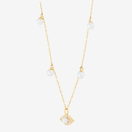 Womens Dyed White Cultured Freshwater Pearl 14K Gold Over Silver Evil Eye 18 Inch Pendant Necklace