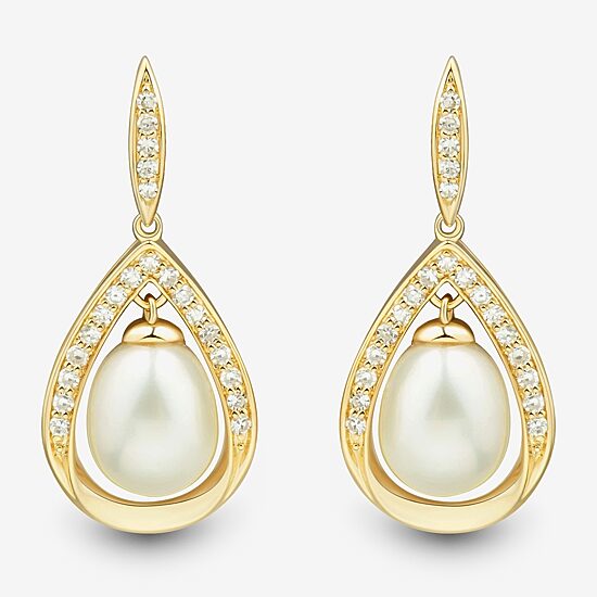 Womens White Cultured Freshwater Pearl 14K Gold Over Silver Sterling Silver Drop Earrings